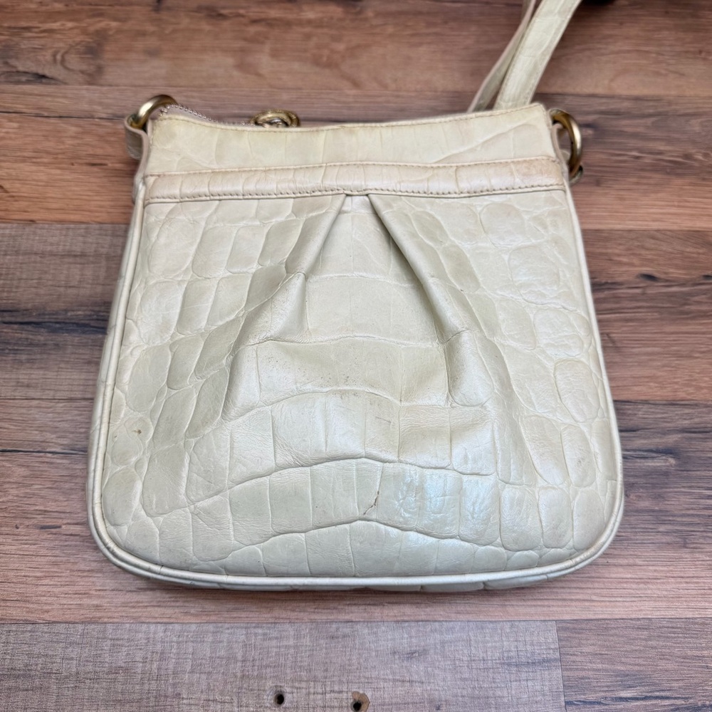 Brahmin Shimmer Cream and Tan Crocodile Embossed Adjustable Crossbody Bag - Picture 4 of 9